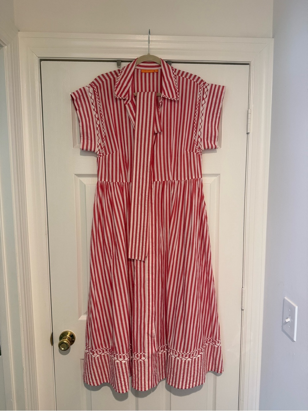 Oliphant Red & White Striped belted Shirt Dress